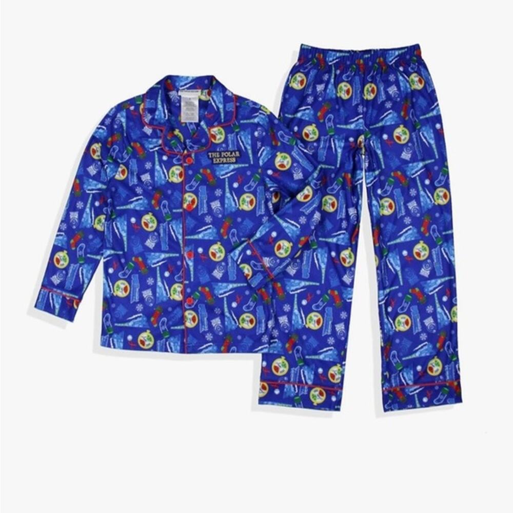 The Polar Express Christmas AOP Sleepwear Button-Up Kids 2-Piece Pajama 10/12